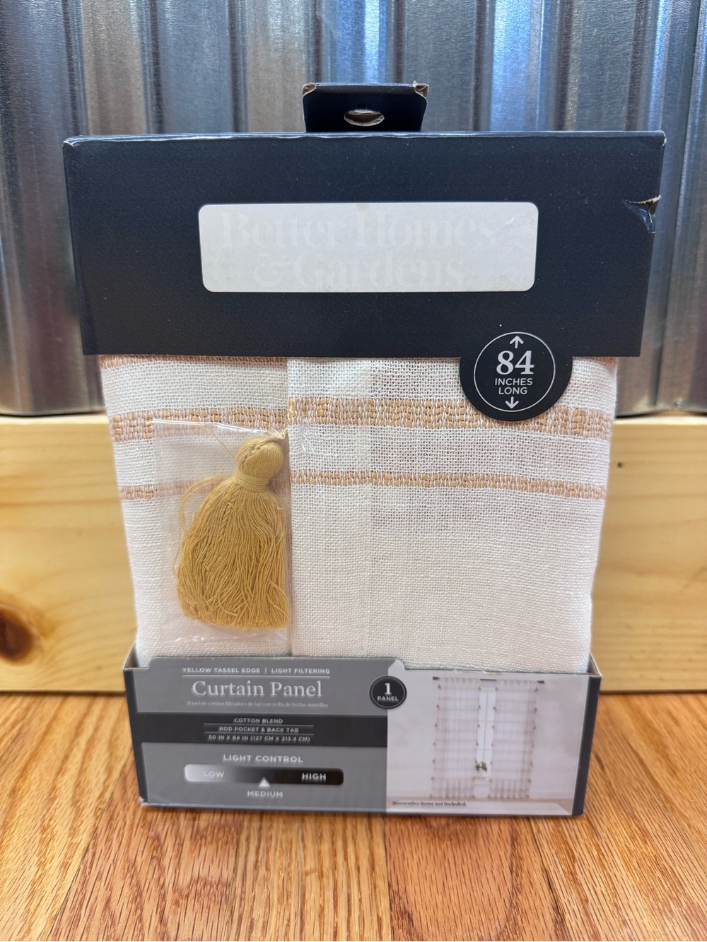 Better Homes & Gardens White Curtain Panel with Mustard Yellow Stripes & Tassels